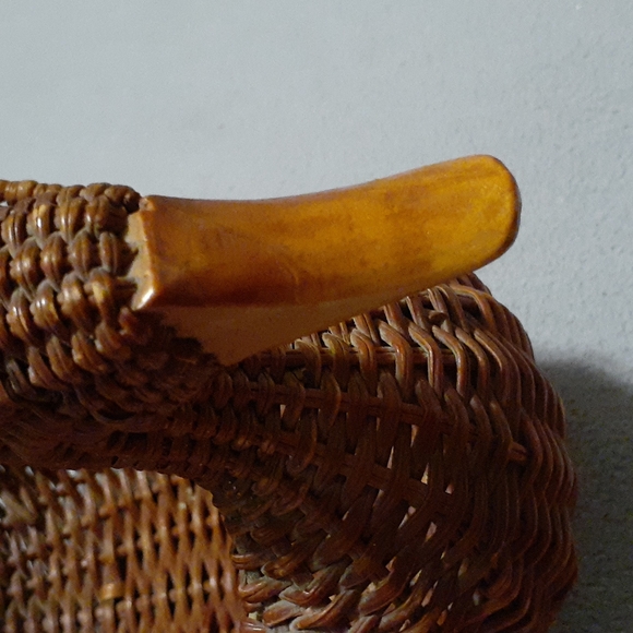Vintage Wicker Turkey Thanksgiving Basket Wood Beak - Picture 6 of 8